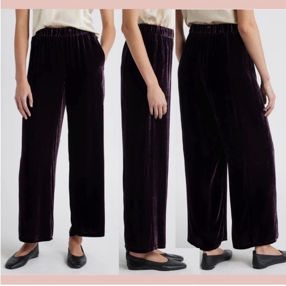 Eileen Fisher Women's Wide Leg Velvet Pants Black Size Medium - Picture 1 of 6
